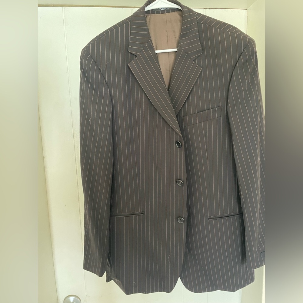 Hugo Boss Mens Brown Pinstripe Suit- Classic Tailored Suit